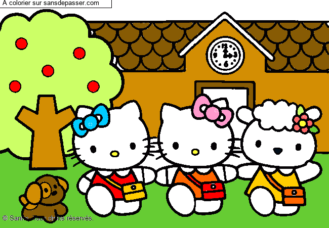 Coloriage Hello Kitty &agrave; l'&eacute;cole par un invit&eacute;