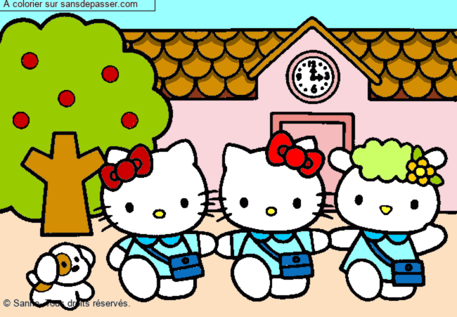 Coloriage Hello Kitty &agrave; l'&eacute;cole par un invit&eacute;