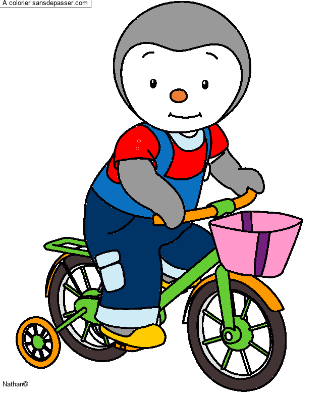 Coloriage Tchoupi fait du vélo  Sans Dépasser