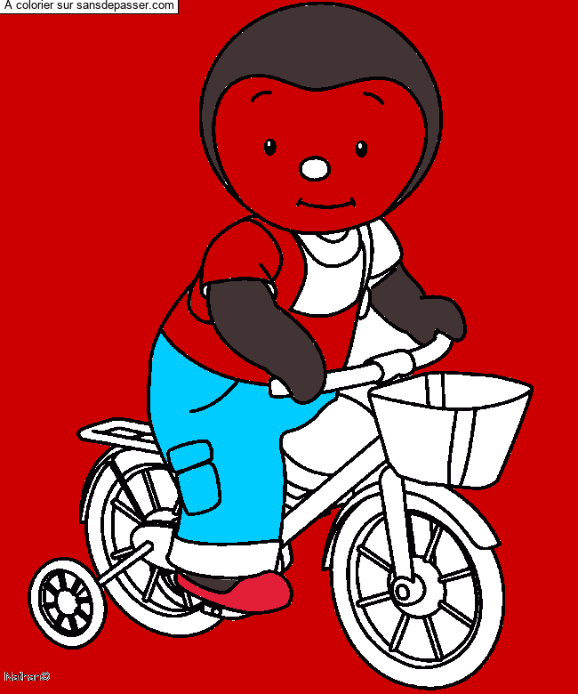 Coloriage Tchoupi fait du v&eacute;lo par un invit&eacute;