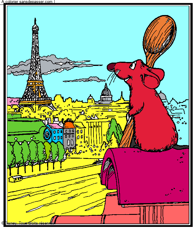 Coloriage R&eacute;mi regarde la Tour Eiffel par un invité