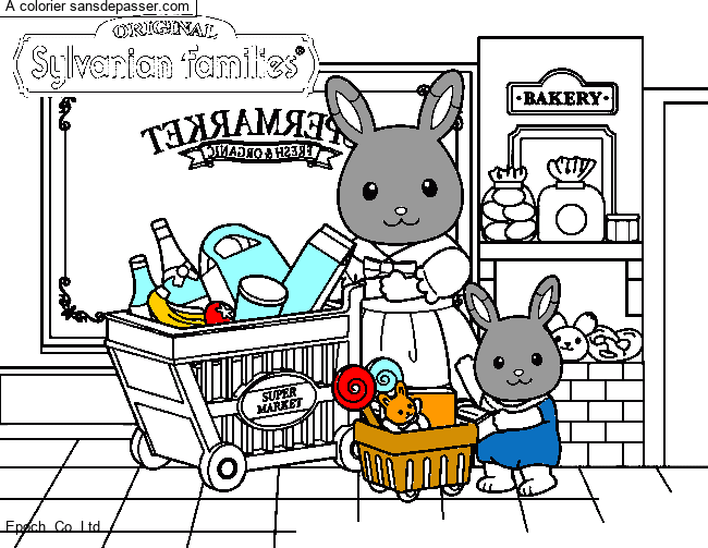 Coloriage Maman Lapin fait les courses.