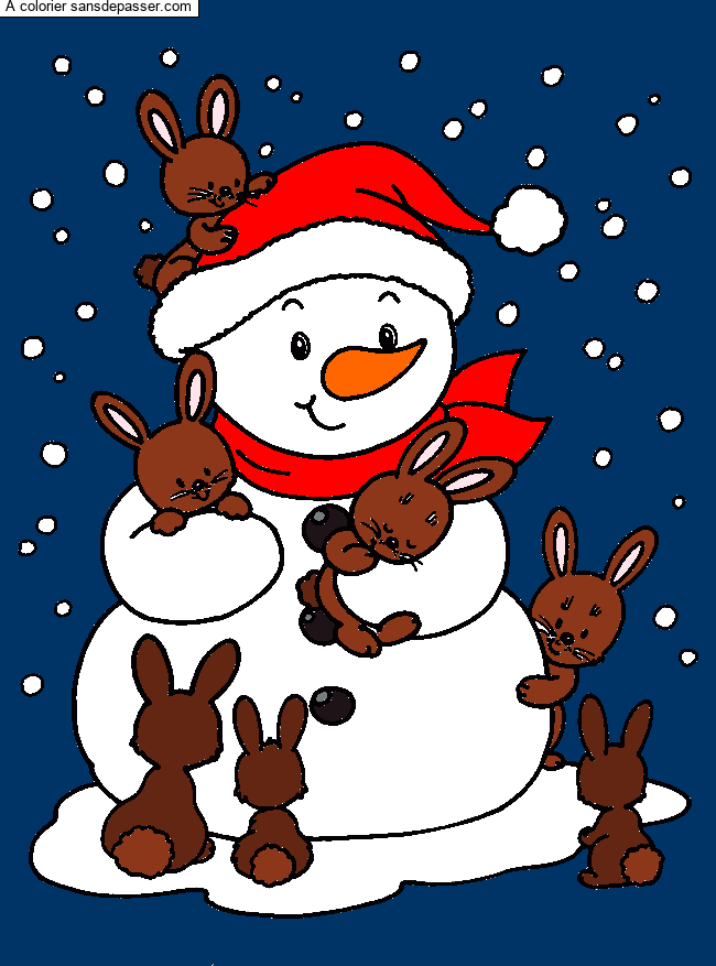 Coloriage Petit Bonhomme de neige et les lapins par un invité
