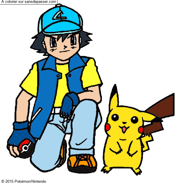 Coloriage Sacha et Pikachu par un invit&eacute;