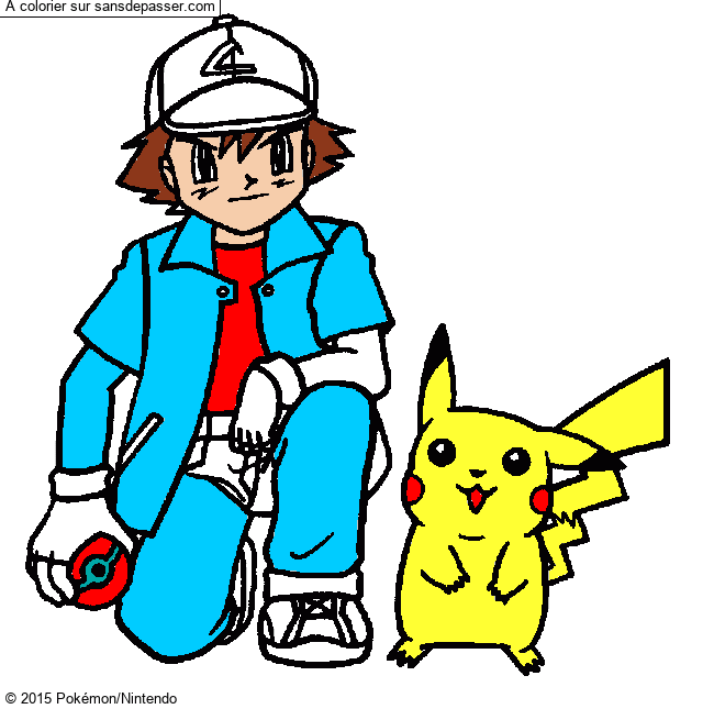 Coloriage Sacha et Pikachu