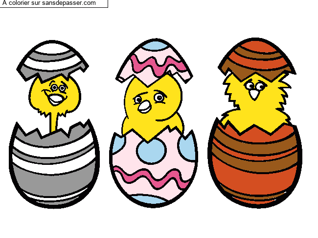 Coloriage 3 petits poussins par un invit&eacute;