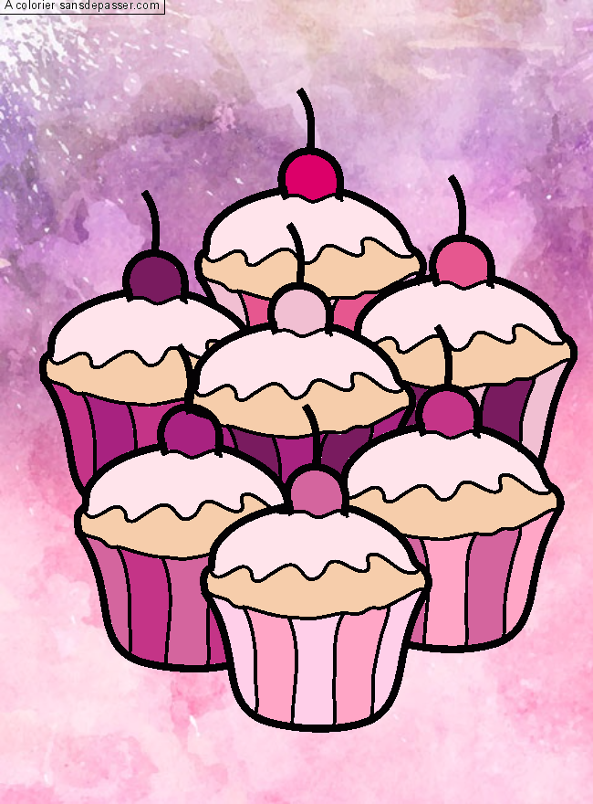 Coloriage Cupcakes &agrave; la cerise