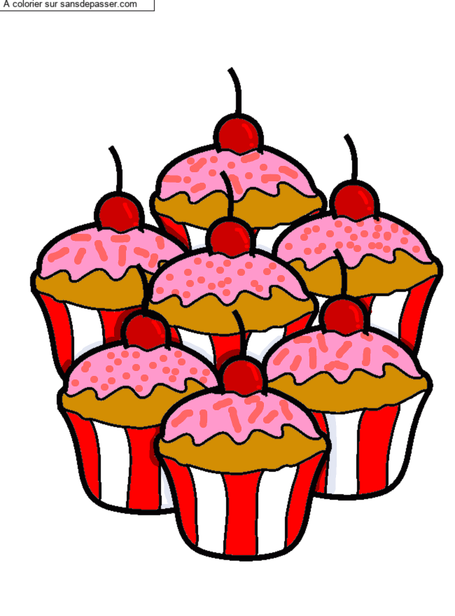 Coloriage Cupcakes &agrave; la cerise par un invit&eacute;