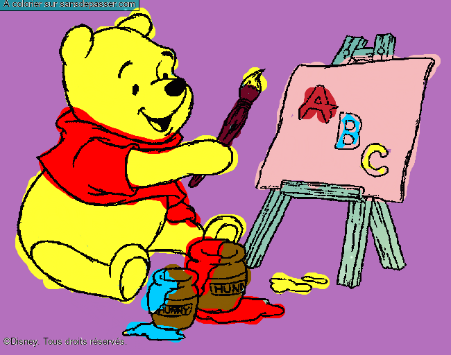 Coloriage Winnie l'ourson, artiste peintre par un invité