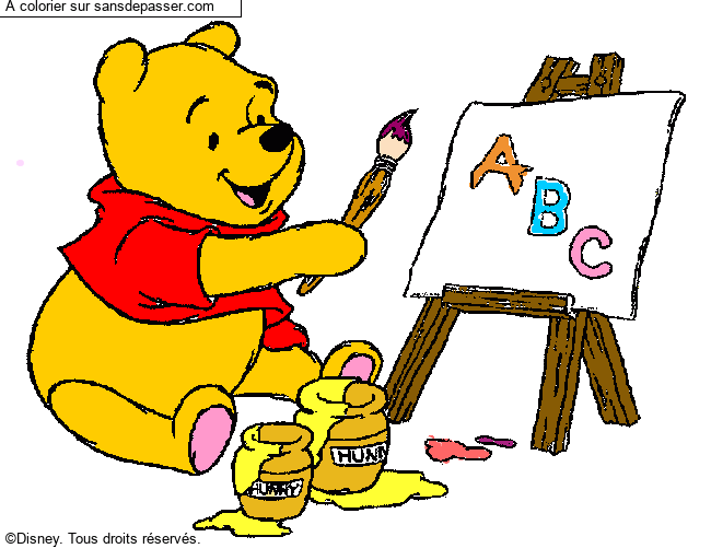 Coloriage Winnie l'ourson, artiste peintre par un invit&eacute;