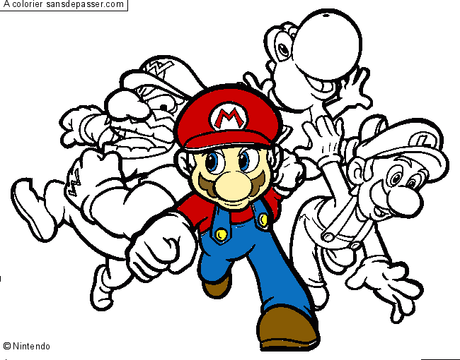 Coloriage Mario, Luigi, Yoshi et Wario