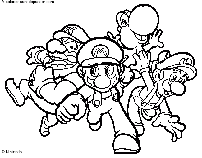 Coloriage Mario, Luigi, Yoshi et Wario - Sans Dépasser