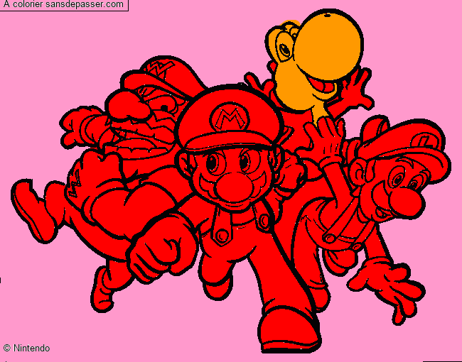 Coloriage Mario, Luigi, Yoshi et Wario par un invité