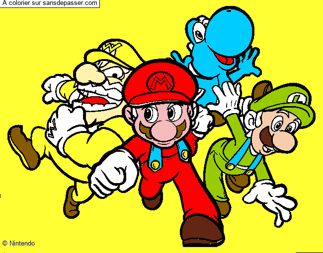 Coloriage Mario, Luigi, Yoshi et Wario par L&eacute;on