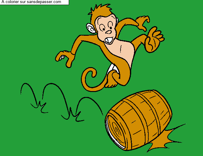 Coloriage Singe sur un tonneau par un invit&eacute;