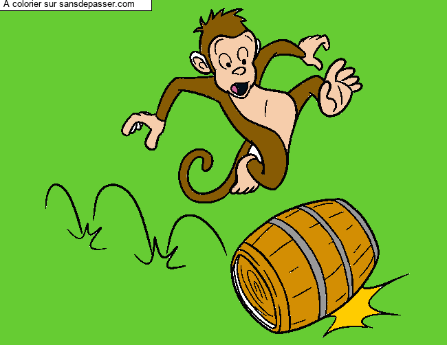 Coloriage Singe sur un tonneau par un invit&eacute;