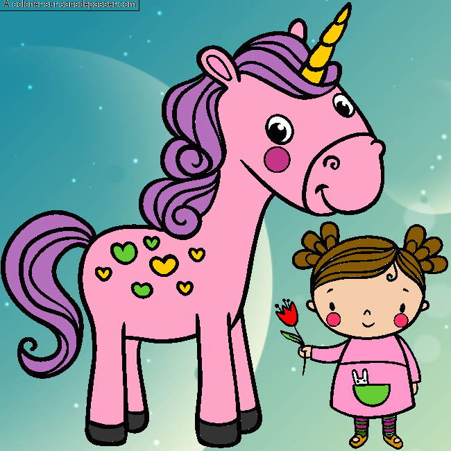 Coloriage La licorne et la petite fille par Pinpomme2014
