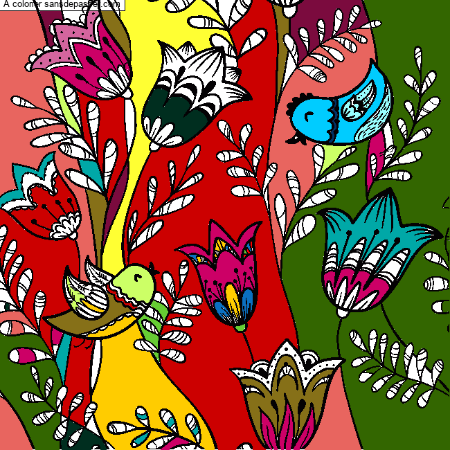 Coloriage Fleurs et Oiseaux par un invité