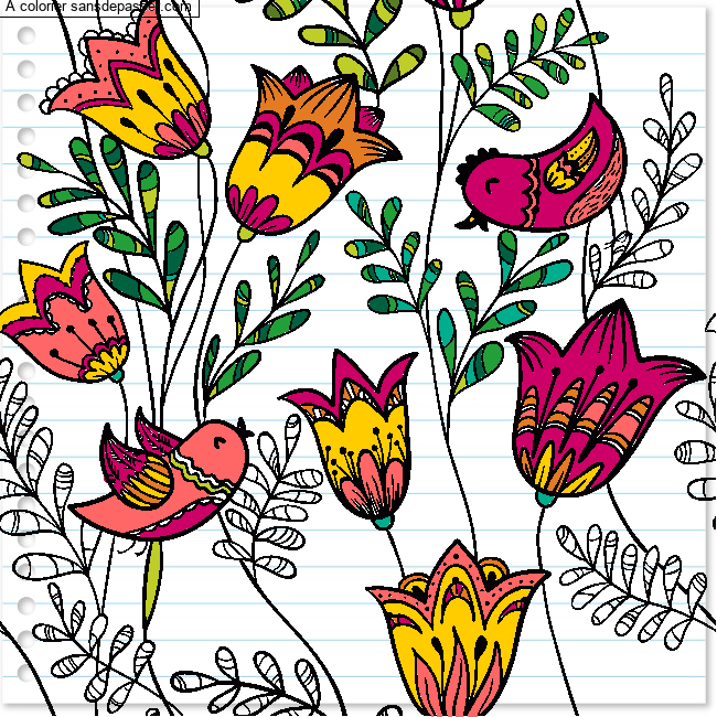 Coloriage Fleurs et Oiseaux par Laloute