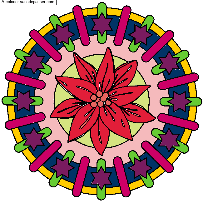 Coloriage Mandala Fleur et &eacute;toiles par doudy