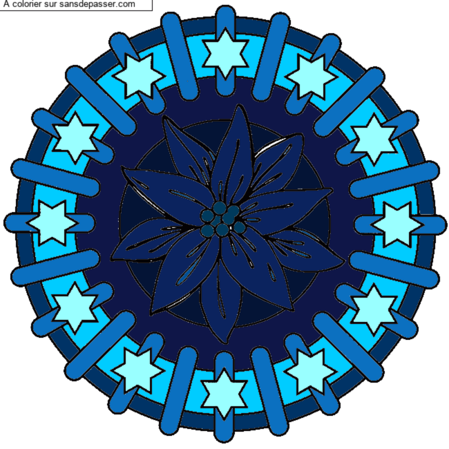 Coloriage Mandala Fleur et &eacute;toiles par un invit&eacute;