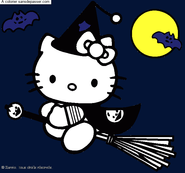 Coloriage Hello Kitty f&ecirc;te Halloween par un invité
