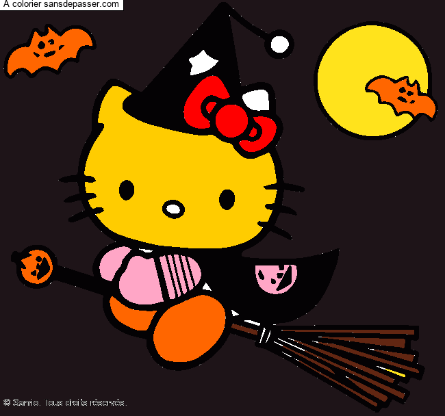 Coloriage Hello Kitty f&ecirc;te Halloween par un invité