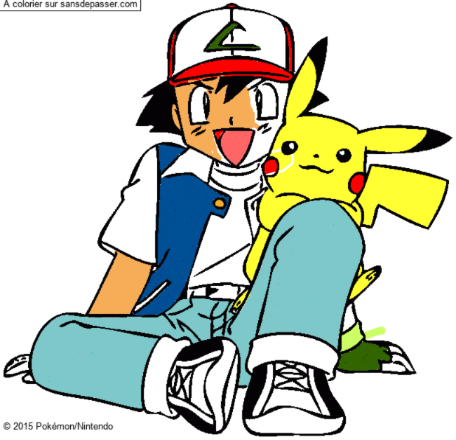 Coloriage Pikachu et Sacha par un invit&eacute;
