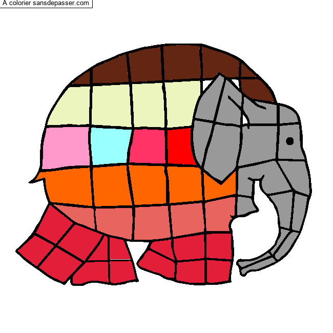 Coloriage Elmer, l'&eacute;l&eacute;phant multicolore