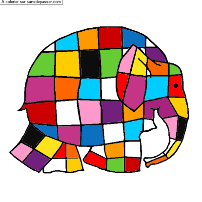 Coloriage Elmer, l'&eacute;l&eacute;phant multicolore par un invité