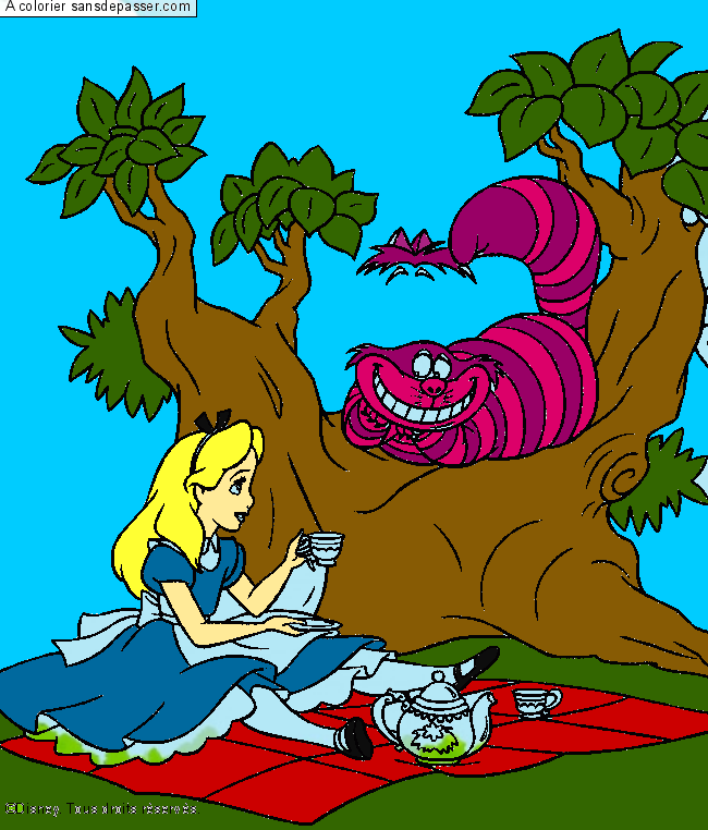 Coloriage Alice et le chat de Cheshire