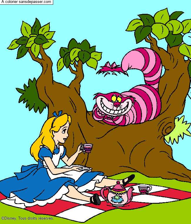 Coloriage Alice et le chat de Cheshire par un invité
