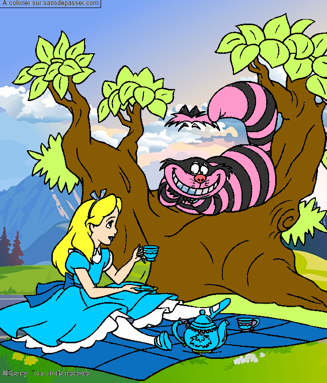 Coloriage Alice et le chat de Cheshire par un invité