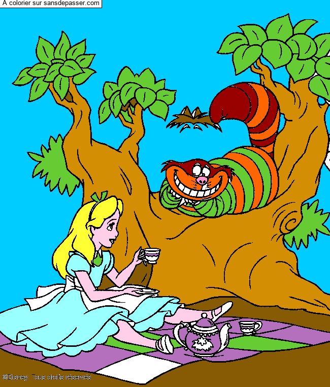 Coloriage Alice et le chat de Cheshire par un invit&eacute;