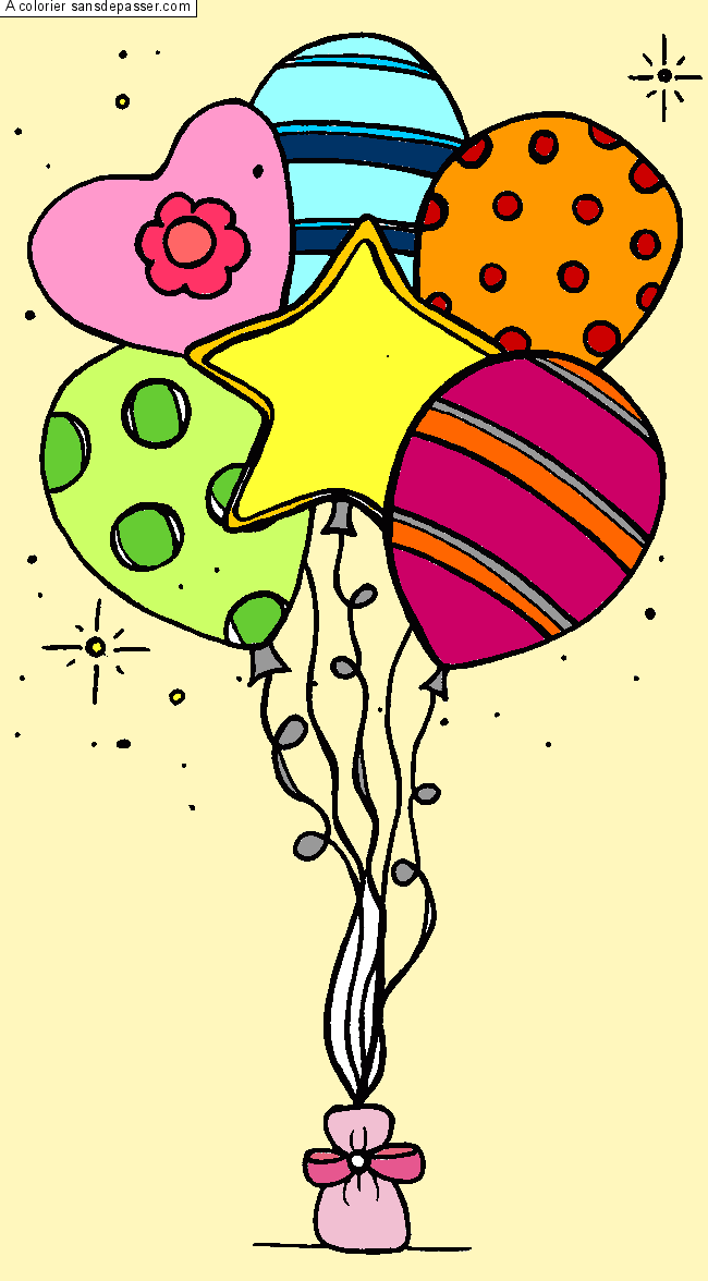 Coloriage Ballons en f&ecirc;te par un invité