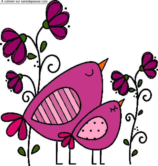 Coloriage Maman oiseau et son petit par un invit&eacute;