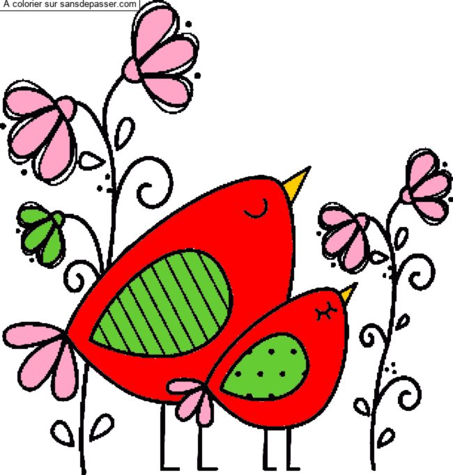 Coloriage Maman oiseau et son petit par un invit&eacute;