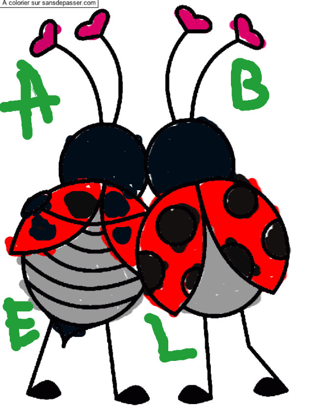 Coloriage Coccinelle et abeille amoureuses par un invit&eacute;