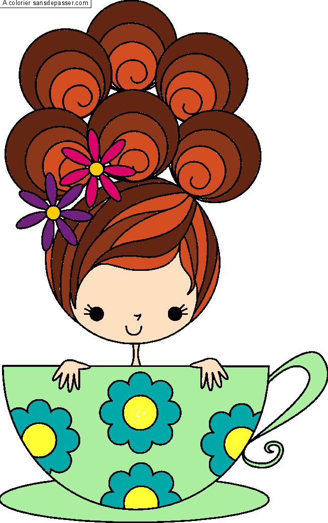 Petite fille et tasse de thé par un invité