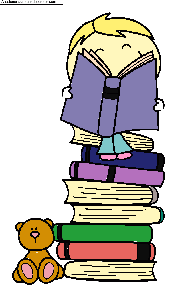 Coloriage Une montagne de livres par un invit&eacute;