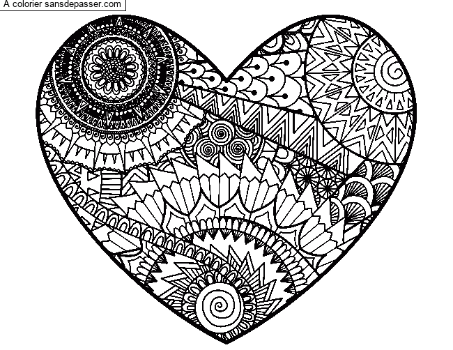 Coloriage Coeur et mandala - Sans Dépasser