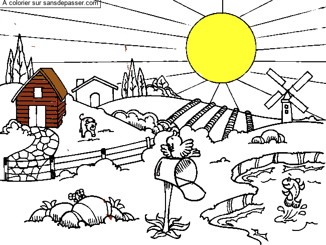 Coloriage Paysage de campagne par un invit&eacute;