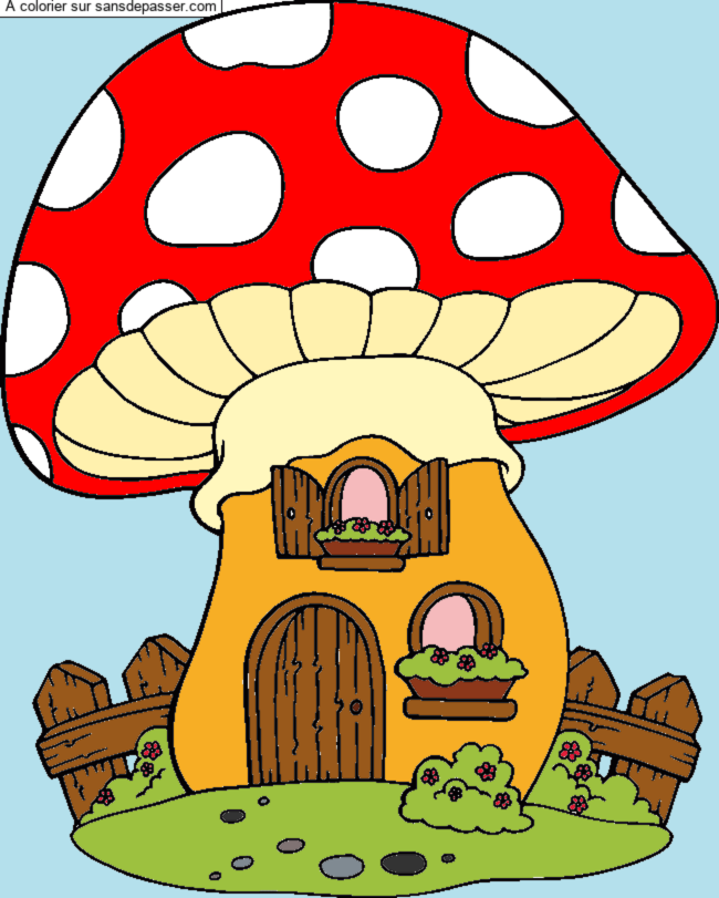 Coloriage Maison Champignon par un invit&eacute;