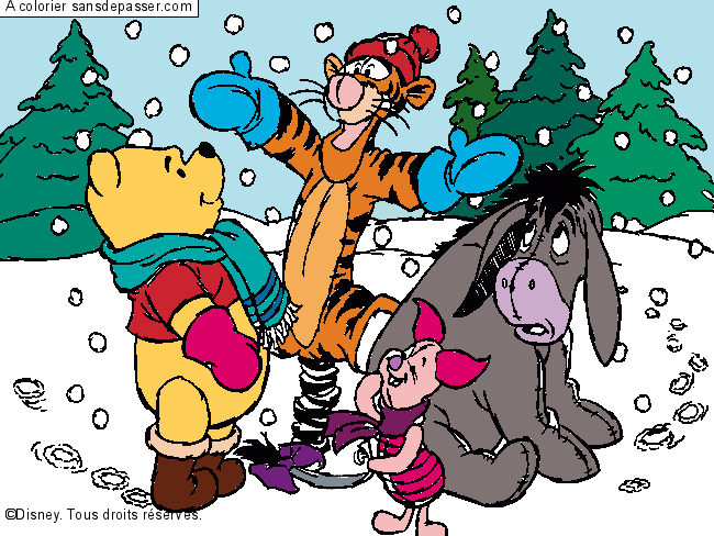 Coloriage Winnie et ses amis sous la neige par un invité