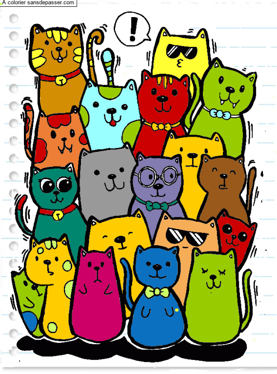Coloriage Bande de chats par un invité