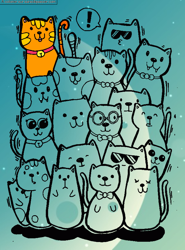 Coloriage Bande de chats par un invité