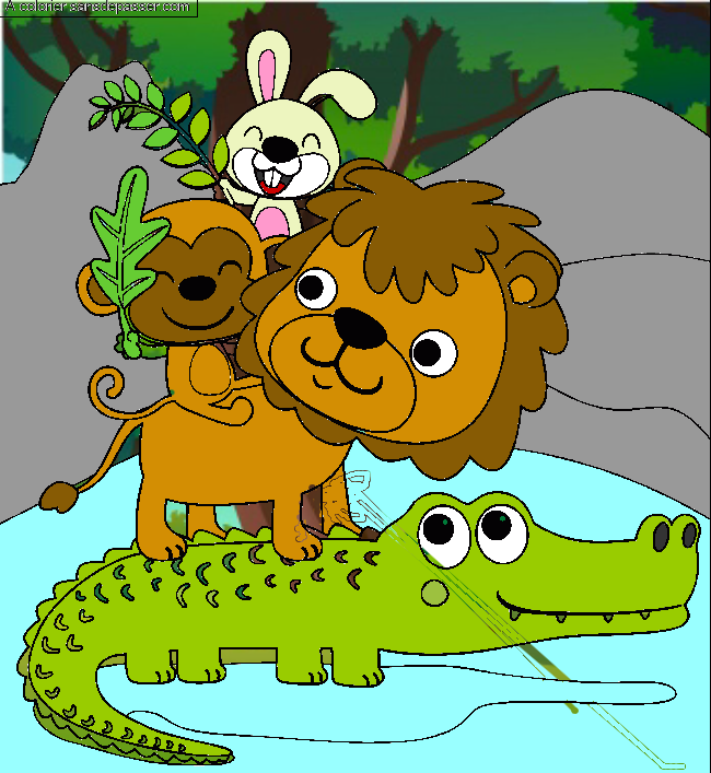 Coloriage Crocodile, Lion, singe et Lapin par un invité