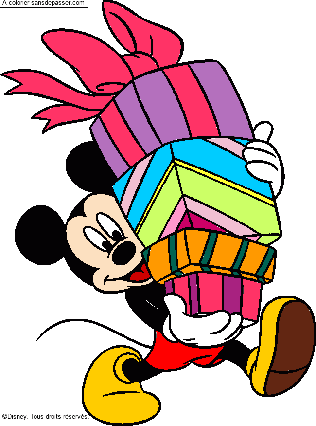 Coloriage Mickey et les cadeaux