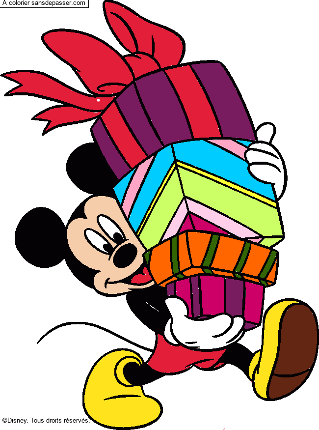 Coloriage Mickey et les cadeaux par un invité
