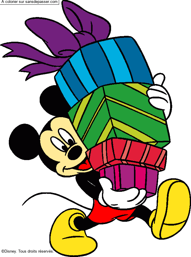 Coloriage Mickey et les cadeaux par kelly